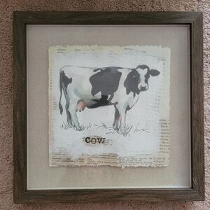 Framed Cow Art Print - Brown, black and White rustic feeling